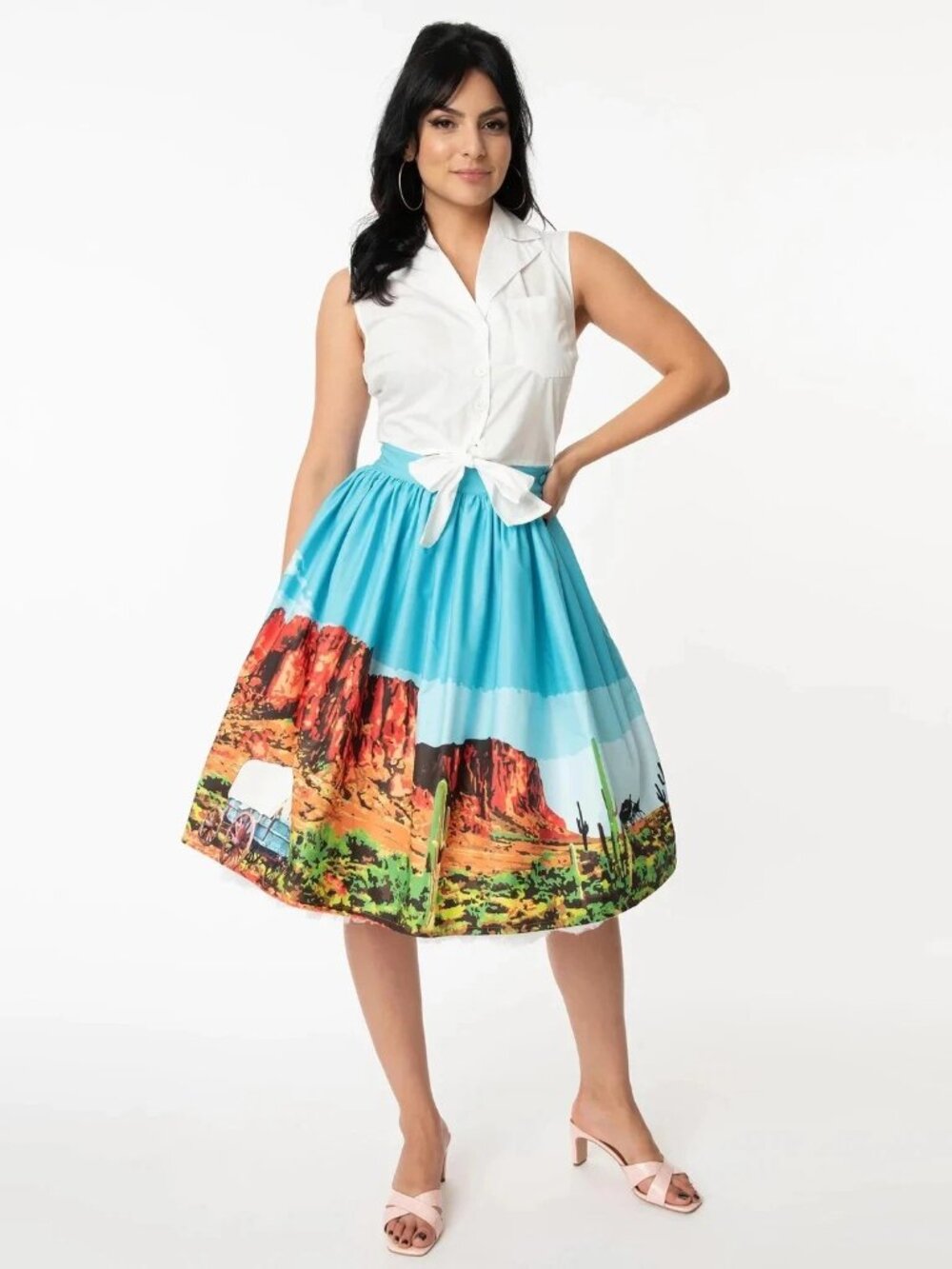 Western Landscape desert red rock cliffs wagon Gellar Swing Skirt size L